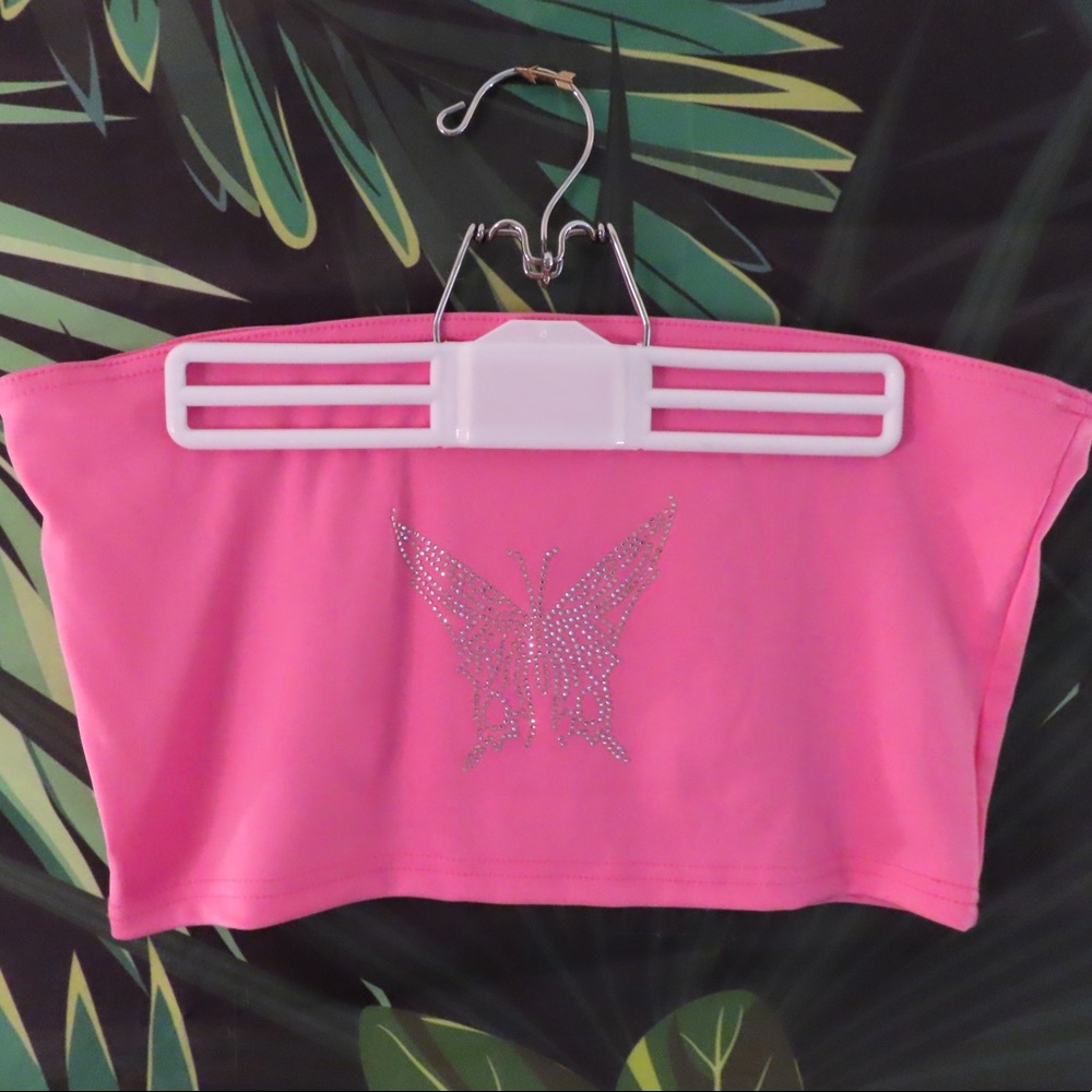 SHEIN Butterfly Pattern Crop Tube Top in Pink